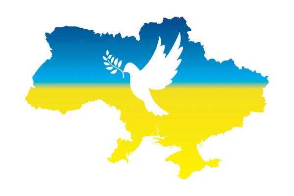 Map Ukrainian National Flag Background Dove Peace Symbol War Protest — Stock Vector