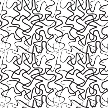 Winding threads seamless pattern. Black twirled and crossing lines on white background. Tangled ropes of different thickness wrapping texture. Vector eps8 illustration.