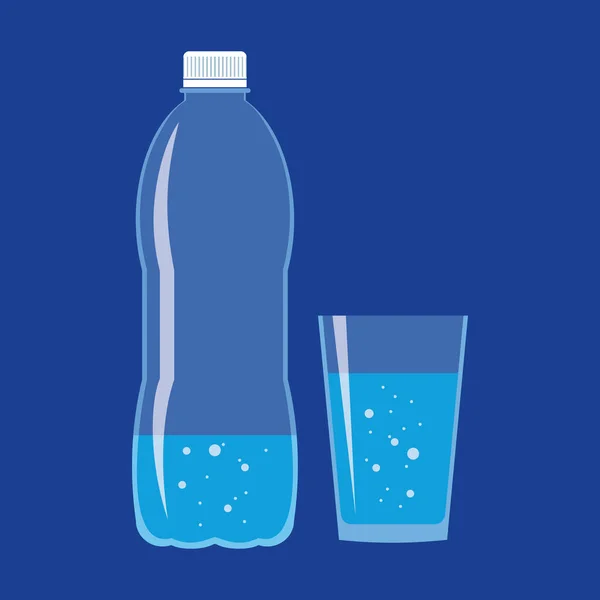 Чистая Пластиковая Бутылка Стакан Свежей Газированной Водой Плоская Иконка Выделена — стоковый вектор