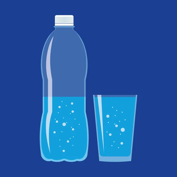 Clear Plastic Bottle Glass Fresh Sparkling Water Flat Icon Isolated — Vector de stock