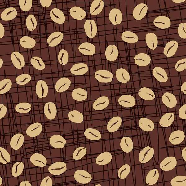 Coffee Beans Seamless Pattern Seeds Coffee Randomly Placed Brown Scratched — Archivo Imágenes Vectoriales