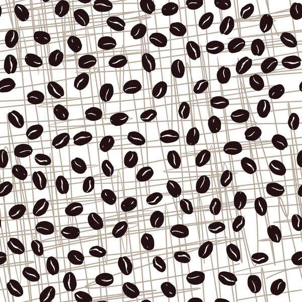 Coffee Beans Seamless Pattern Seeds Coffee Randomly Placed White Scratched — Archivo Imágenes Vectoriales