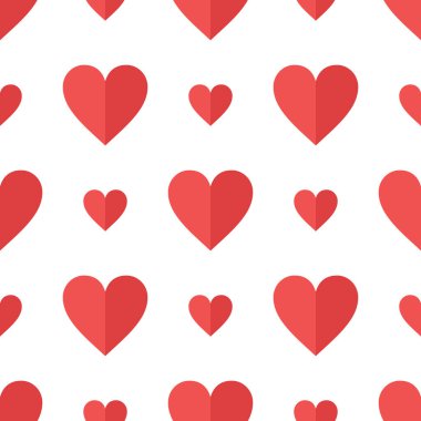 Kırmızı kalpler kusursuz desen. Soyut geometrik ambalaj dokusu. Düz stil ambalaj tasarımı. Sevgililer Günü için hediye paketi ya da tebrik kartı için uygun. Vektör eps8 illüstrasyonu.