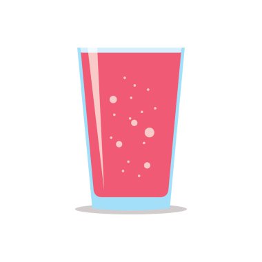 Glass full of fresh sparkling raspberry juice. Flat icon isolated on white background. Crimson liquid in transparent container. Stylized vector eps10 illustration with transparency.