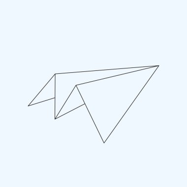 Paper plane flat line icon isolated on light blue background. Contour symbol of a papercraft origami airplane. Vector eps8 linear illustration.
