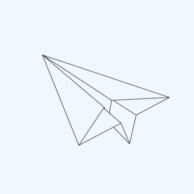 Paper plane flat line icon isolated on light blue background. Contour symbol of a papercraft origami airplane. Vector eps8 linear illustration.