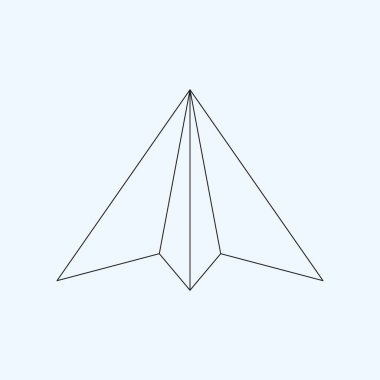 Paper plane flat line icon isolated on light blue background. Contour symbol of a papercraft origami airplane. Vector eps8 linear illustration.