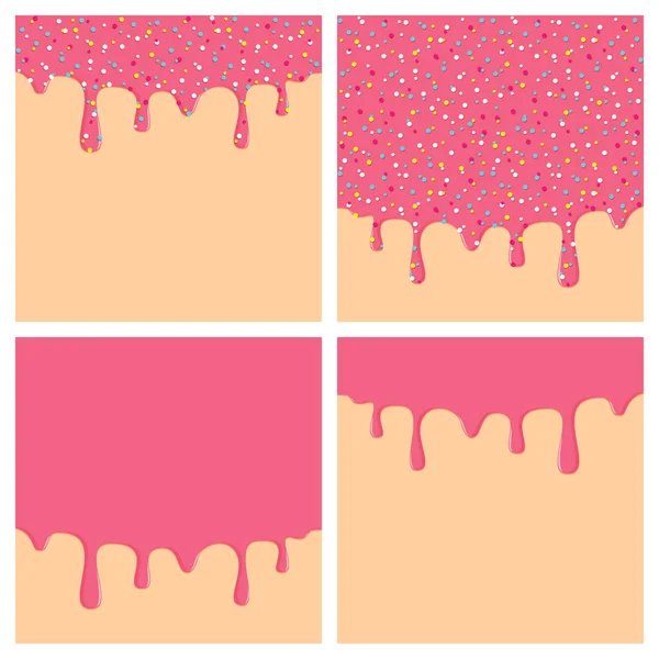 Dripping Donut Glaze Square Backgrounds Set Pink Liquid Sweet Flow — Stockvektor