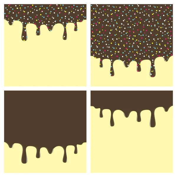 Dripping Donut Glaze Square Backgrounds Set Chocolate Liquid Sweet Flow — Stok Vektör