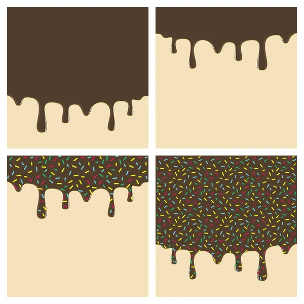 Dripping Donut Glaze Square Backgrounds Set Chocolate Liquid Sweet Flow — Stok Vektör