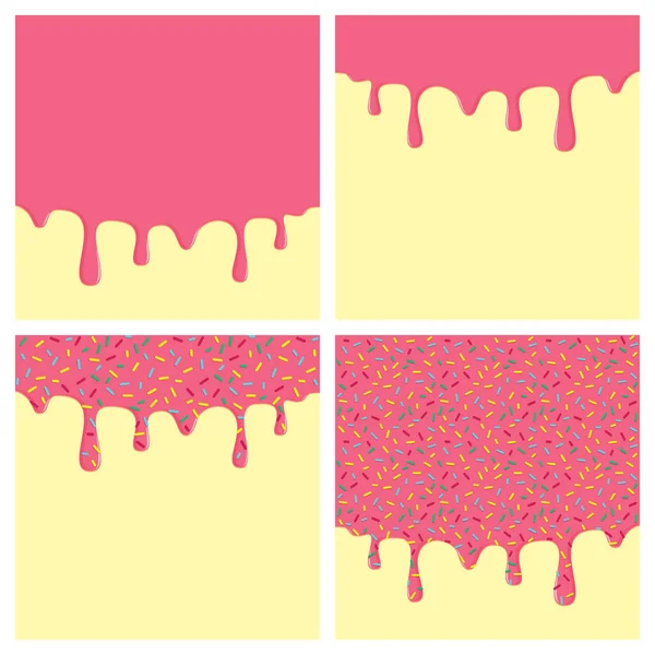 Dripping Donut Glaze Square Backgrounds Set Pink Liquid Sweet Flow — Stok Vektör