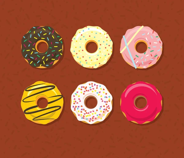 Ensemble Icônes Beignet Donuts Sucre Glace Sucré Dans Glaçure Avec — Image vectorielle