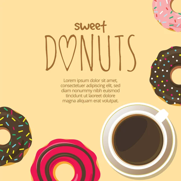 Cup Coffee Hot Chocolate Donuts Sweet Icing Doughnuts Glaze Colorful — Stockvektor