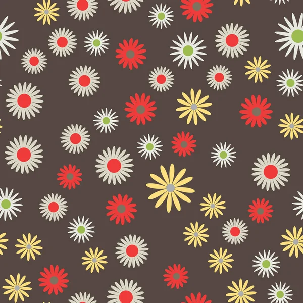 Flores Planas Simples Patrón Sin Costura Flor Colorida Colocada Aleatoriamente — Archivo Imágenes Vectoriales
