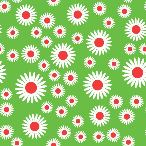 Simple Flat Flowers Seamless Pattern Colorful Blossom Randomly Placed Green — Wektor stockowy