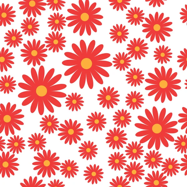 Flores Planas Simples Patrón Sin Costura Flor Colorida Colocada Aleatoriamente — Archivo Imágenes Vectoriales