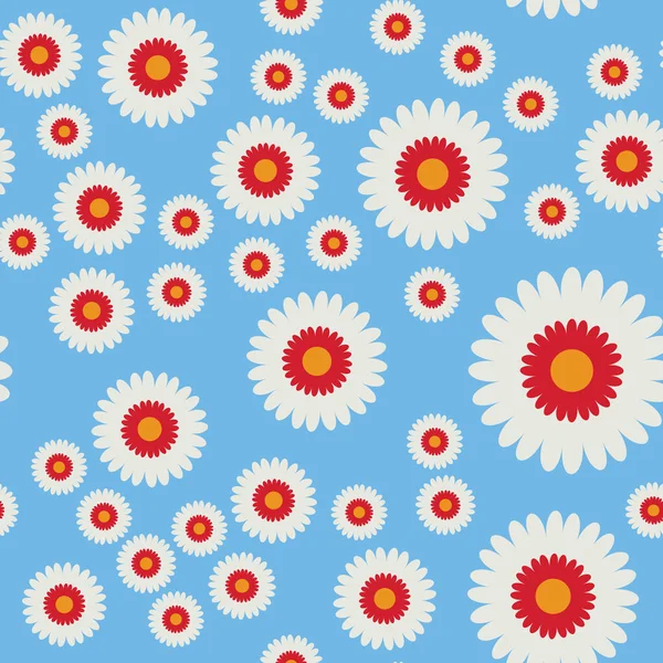 Simple Flat Flowers Seamless Pattern Colorful Blossom Randomly Placed Sky — Archivo Imágenes Vectoriales