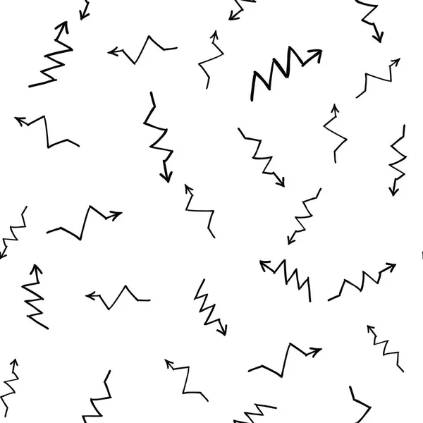 Handgezeichnete Zickzack Pfeile Zufällig Auf Weißem Hintergrund Platziert Nahtloses Muster — Stockvektor