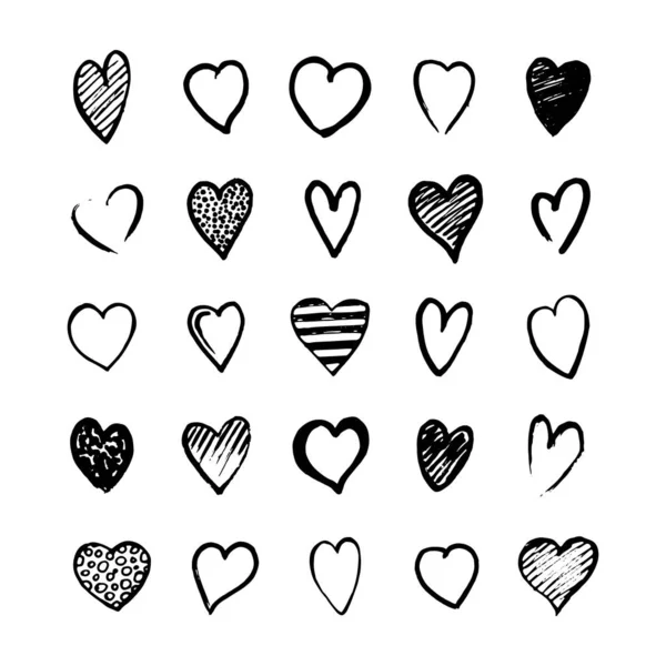 Ikony Srdce Ručně Kreslené Stylu Doodle Náčrtkové Designové Prvky Pro — Stockový vektor
