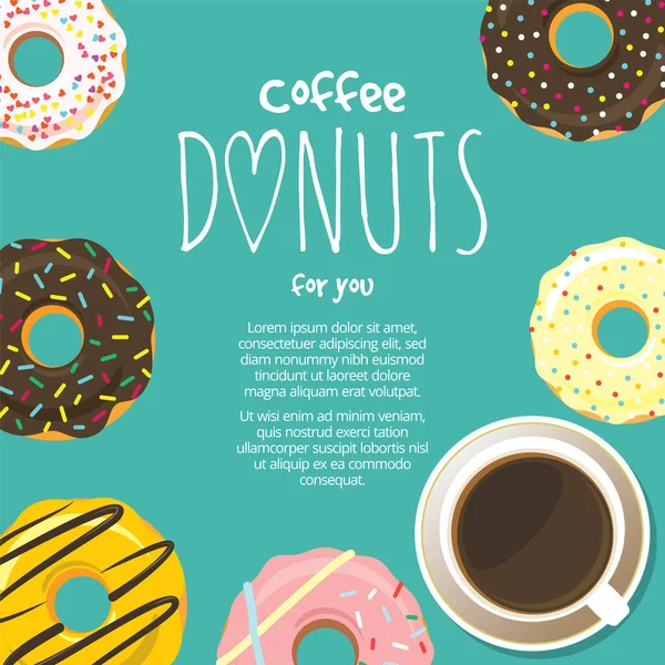 Cup Coffee Hot Chocolate Donuts Sweet Icing Doughnuts Glaze Colorful Ilustrações De Stock Royalty-Free