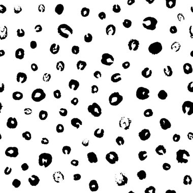 Abstract ink prints seamless pattern. Repeat backdrop of inky blots similar to viruses or bacteria. Black formless round shapes randomly placed on white background. EPS8 stock vector illustration.