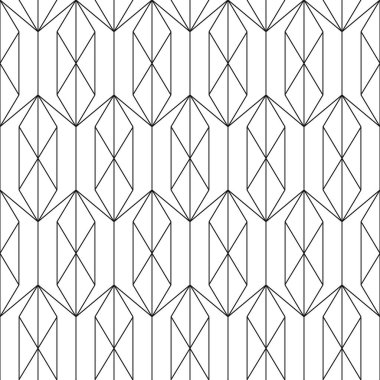 Geometric seamless pattern in outline style. Luxury texture with hexagons and rhombus. Abstract diamond shapes wrapping template. Black intersecting lines on white background. EPS8 vector illustration