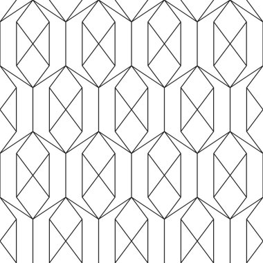 Geometric seamless pattern in outline style. Luxury texture with hexagons and rhombus. Abstract diamond shapes wrapping template. Black intersecting lines on white background. EPS8 vector illustration