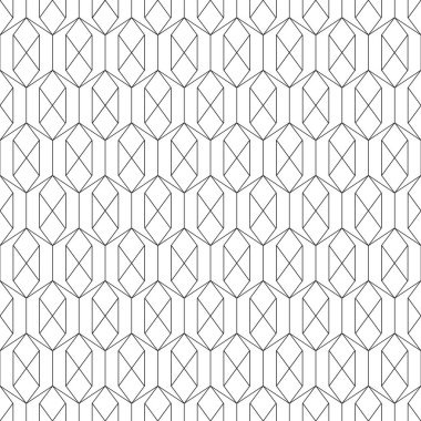 Geometric seamless pattern in outline style. Luxury texture with hexagons and crosses. Abstract diamond shapes wrapping template. Black intersecting lines on white background. EPS8 vector illustration
