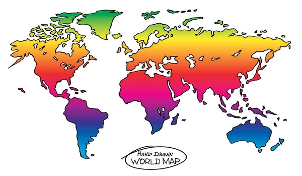 Colorful Hand Drawn Map World Exactly Precision Outline Drawing Global — 图库矢量图片