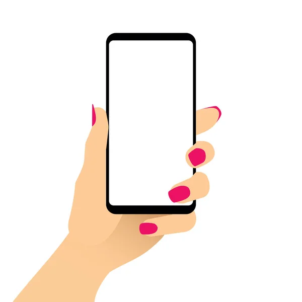 Female Hand Holding Smartphone Blank Screen Woman Showing Empty Cell — Stock Vector
