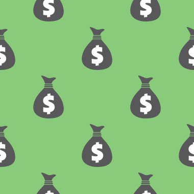 Dolarla dolu çantalar kusursuz desen. Yeşil üzerine izole edilmiş ABD para sembolleri ile arka plan sarma. Vektör eps8 illüstrasyonu.