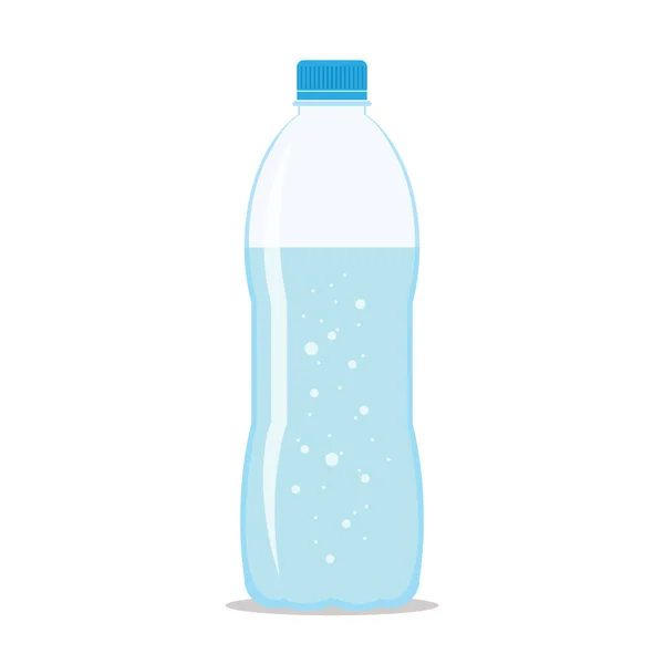 Пластиковая Бутылка Три Четверти Наполнена Пресной Газированной Водой Плоская Иконка — стоковый вектор