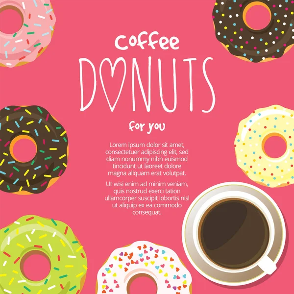 Cup Coffee Hot Chocolate Donuts Sweet Icing Doughnuts Glaze Colorful — Image vectorielle