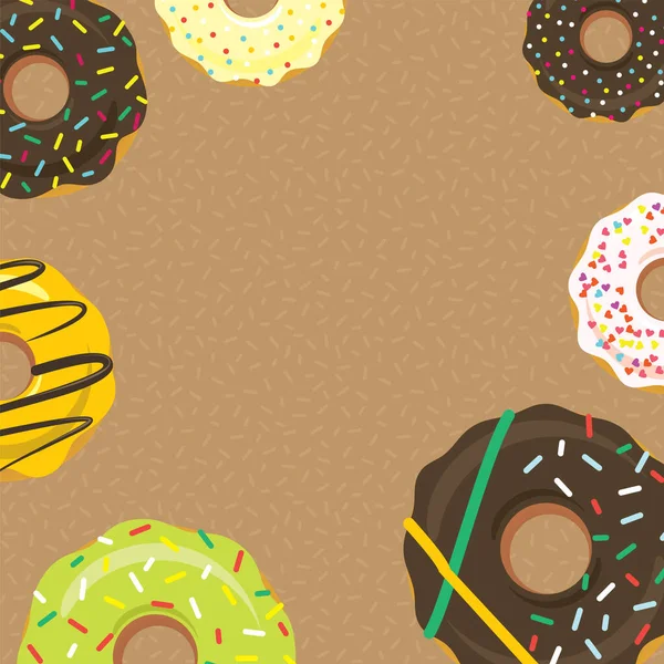 Colorful Donuts Beige Blank Space Sweet Icing Doughnuts Glaze Colorful — Image vectorielle