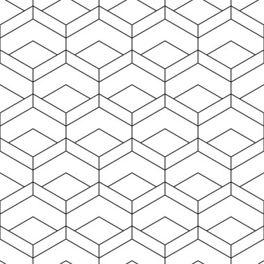 Geometrik dikişsiz kalıp ana hatlar biçiminde. Altıgen ve eşkenar dörtgen figürlü lüks dokular. Soyut elmas şekilli ambalaj arkaplanı. Beyaz üzerinde kesişen çizgiler. EPS8 vektör illüstrasyonu.