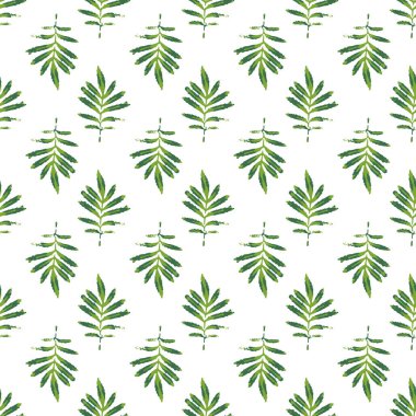 Yeşil kadife çiçeği pürüzsüz bir iz bırakır. Bahar yaprakları tekrar eden doku. Kumaş tasarımı, duvar kağıtları, ambalaj kağıtları ve diğerleri için el yapımı bitki dekorasyonu. EPS8 vektör illüstrasyonu.