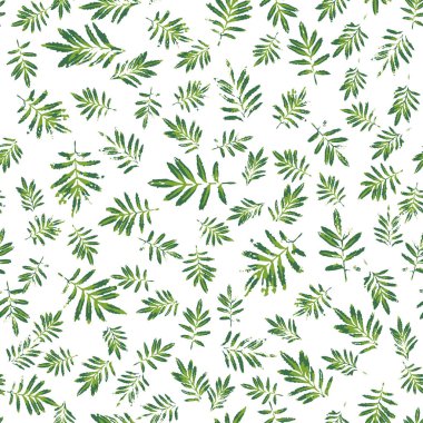 Yeşil kadife çiçeği pürüzsüz bir iz bırakır. Bahar yaprakları tekrar eden doku. Kumaş tasarımı, duvar kağıtları, ambalaj kağıtları ve diğerleri için el yapımı bitki dekorasyonu. EPS8 vektör illüstrasyonu.