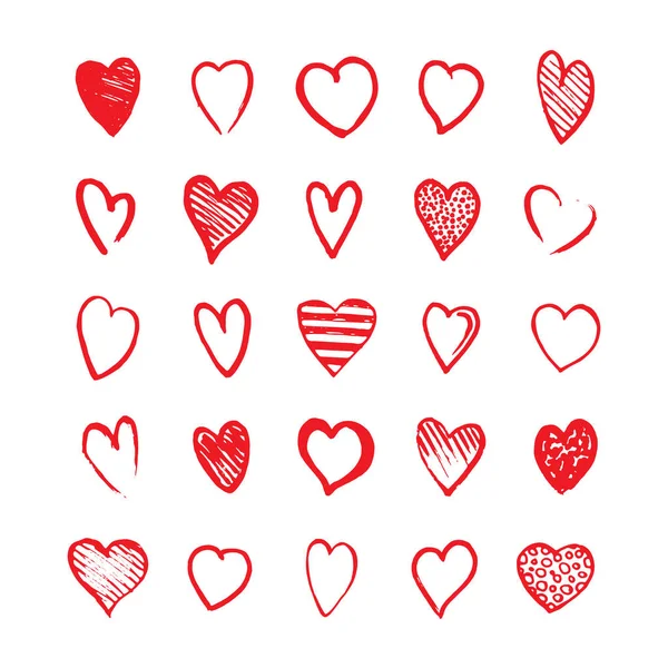 Heart Icons Hand Drawn Set Doodle Style Sketchy Design Elements — Stockový vektor