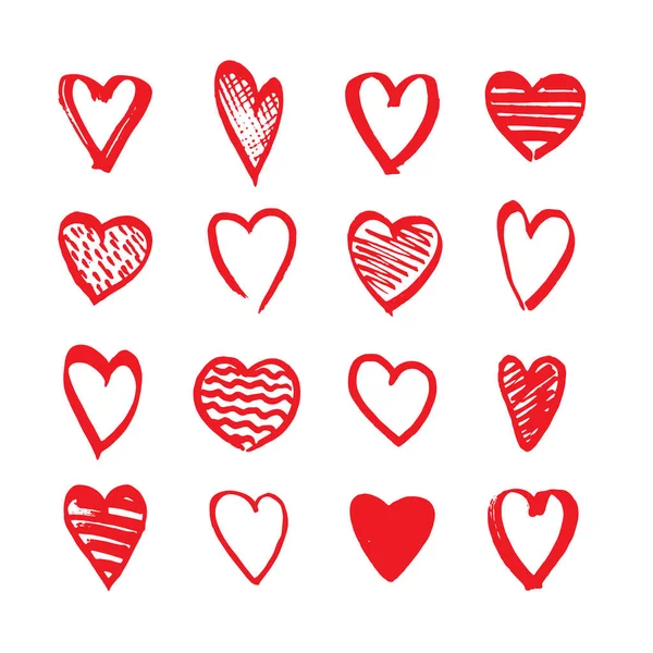 Heart Icons Hand Drawn Set Doodle Style Sketchy Design Elements — Stockový vektor