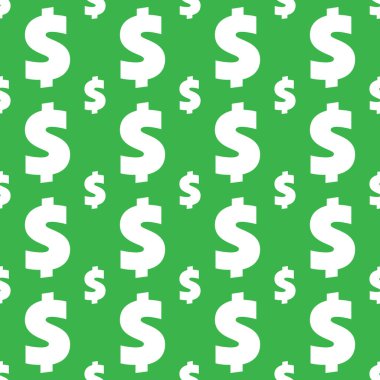 Dolar işaretleri kusursuz desen. Yeşil üzerine izole edilmiş ABD para birimi sembolleri ile arka plan sarma. Vektör eps8 illüstrasyonu.