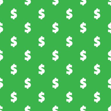 Dolar işaretleri kusursuz desen. Yeşil üzerine izole edilmiş ABD para birimi sembolleri ile arka plan sarma. Vektör eps8 illüstrasyonu.