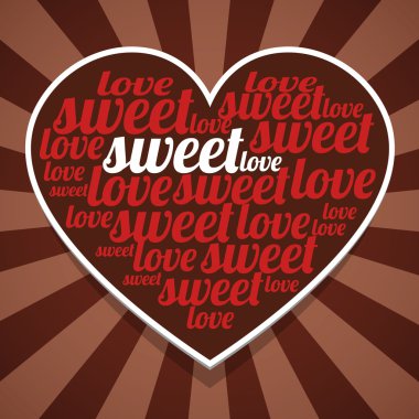 Kağıt kalp ve kırmızı kelimeler ile Sevgililer çizgili arka plan