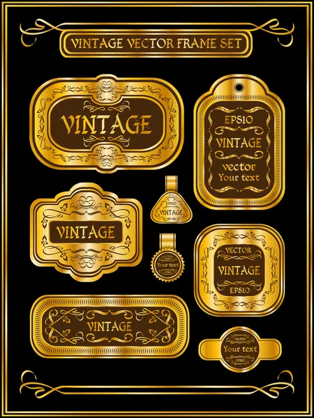 Vintage marco de oro etiquetas conjunto . — Archivo Imágenes Vectoriales