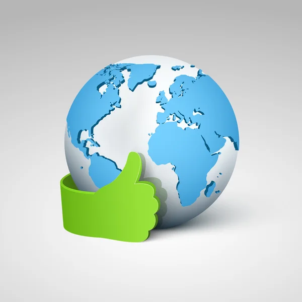 Glob ikona świata z kciuk — Wektor stockowy