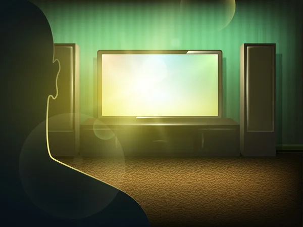 Man silhouette watching tv in the room