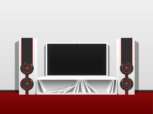 Modern home theater from a flat TV and music speakers — Stock Vector