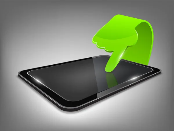 Touch-Tablet-Modell mit grüner Glashand. — Stockvektor