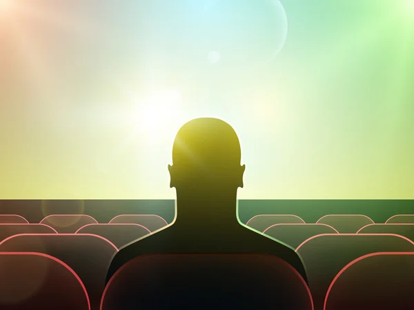 Homme silhouette regarder film sur grand écran dans le cinéma . — Image vectorielle