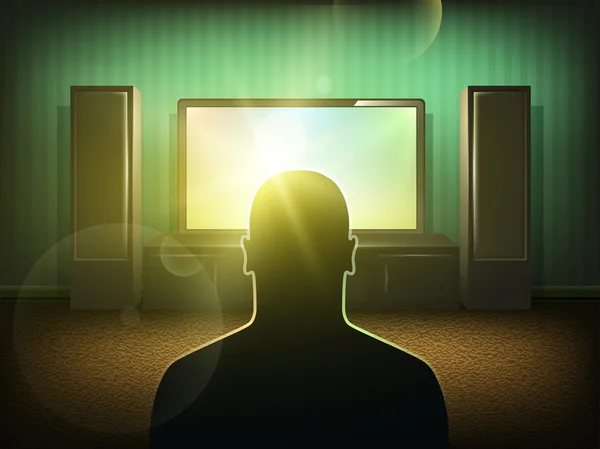 Man silhouette watching tv in the room