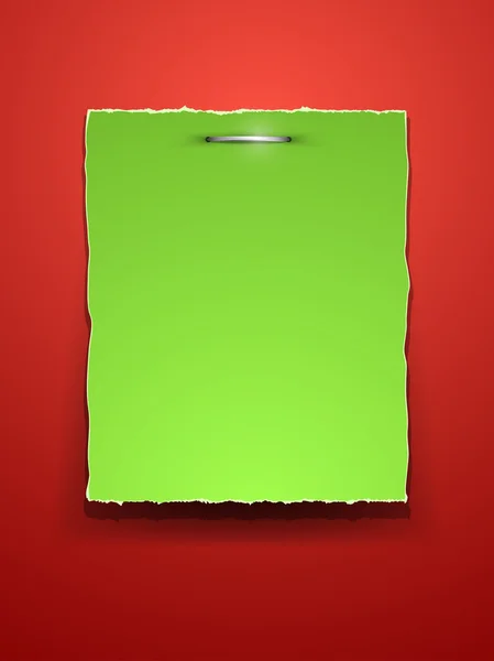 Libro verde desgarrado con lugar para texto en la pared roja . — Vector de stock